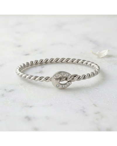 Bracelet en argent maille torsadée avec fermoir nœud en forme de fer à cheval incrusté de 6 oxydes blancs (diamantés) pour brace