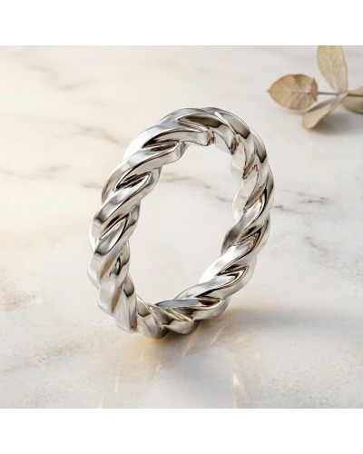 Alliance THOR torsadée 4 mm homme en or blanc, bague argentée torsadée élégante.