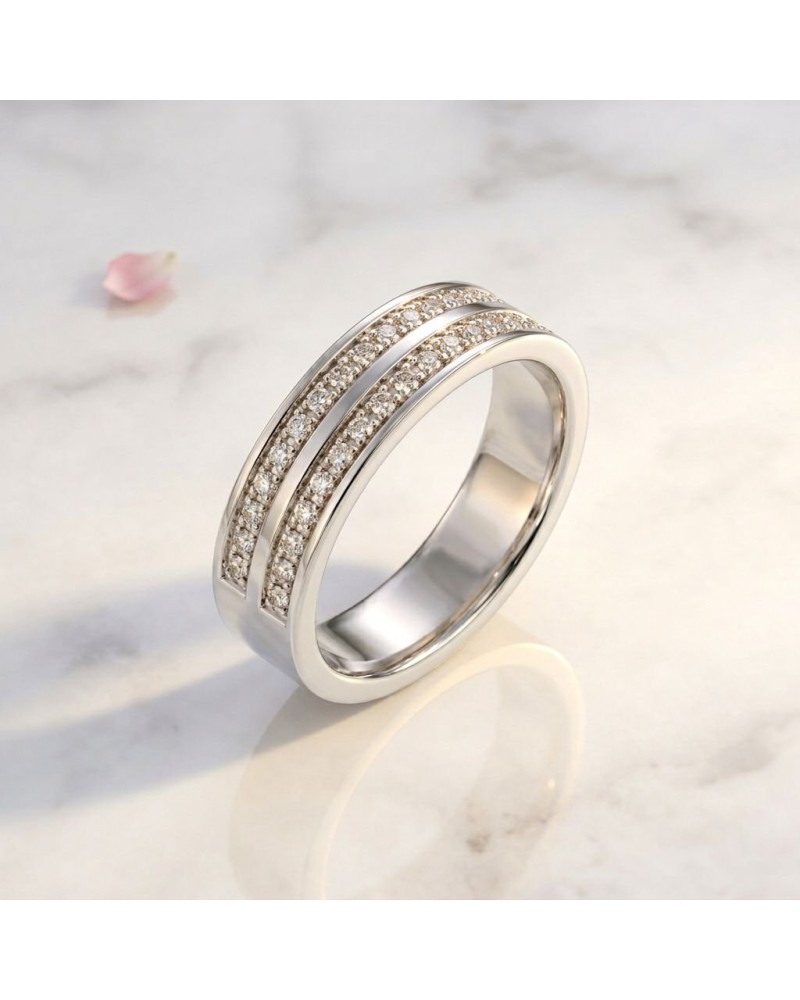 Alliance WONDER WOMEN avec pierres 6 mm femme or: bague argenté or avec rangées de pierres brillantes sur fond marbré, élégante