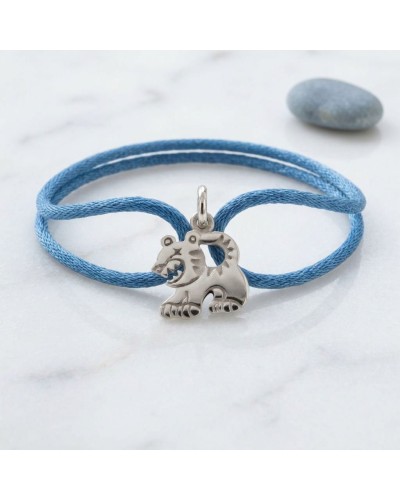 Bracelet élastique bleu avec pendentif tigre argenté, motif agressif, nom Bracelet BB TIGRE (chaine double)**