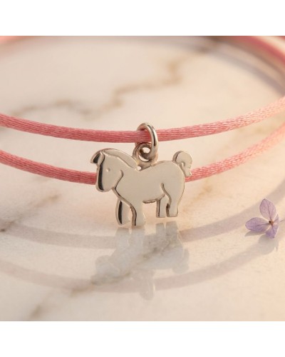 Bracelet fin rose avec pendentif cheval en métal argenté, petit motif animal sur cordon élastique.