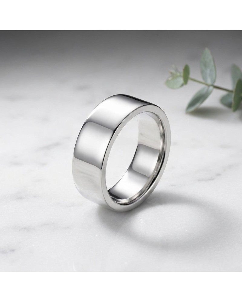 Alliance MATRIX lisse 8 mm homme en or: bague argentée parfaitement polie en acier inox, design simple et élégant.