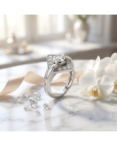 Alliance ANGELINE en or sertie de 13 diamants, bague aux accents modernes avec diamant central et pavage de diamants autour.