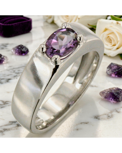 Alliance CLASSIC TWO CLOS sertie d'une améthyste: bague argentée moderne avec pierre centrale ovales améthyste violet clair et 4