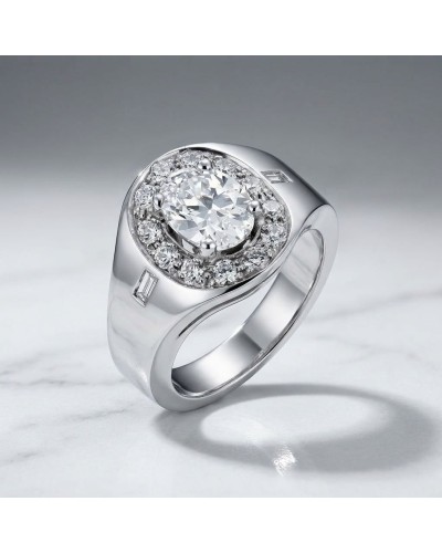 Alliance Penelope en or sertie de 15 diamants et 1 oxyde - bague imposante avec pierre centrale entourée de diamants et motifs b