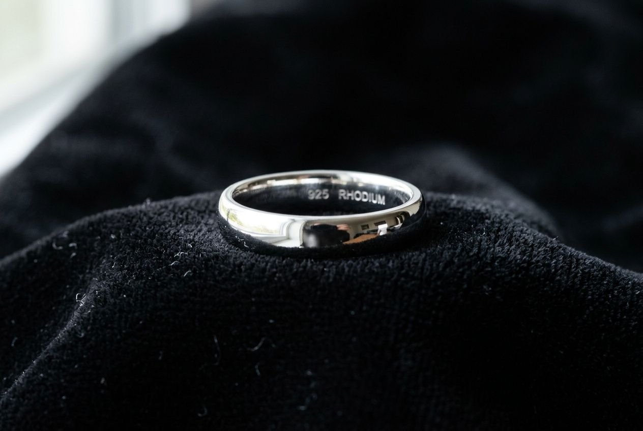 Bague en argent rhodié avec finition miroir