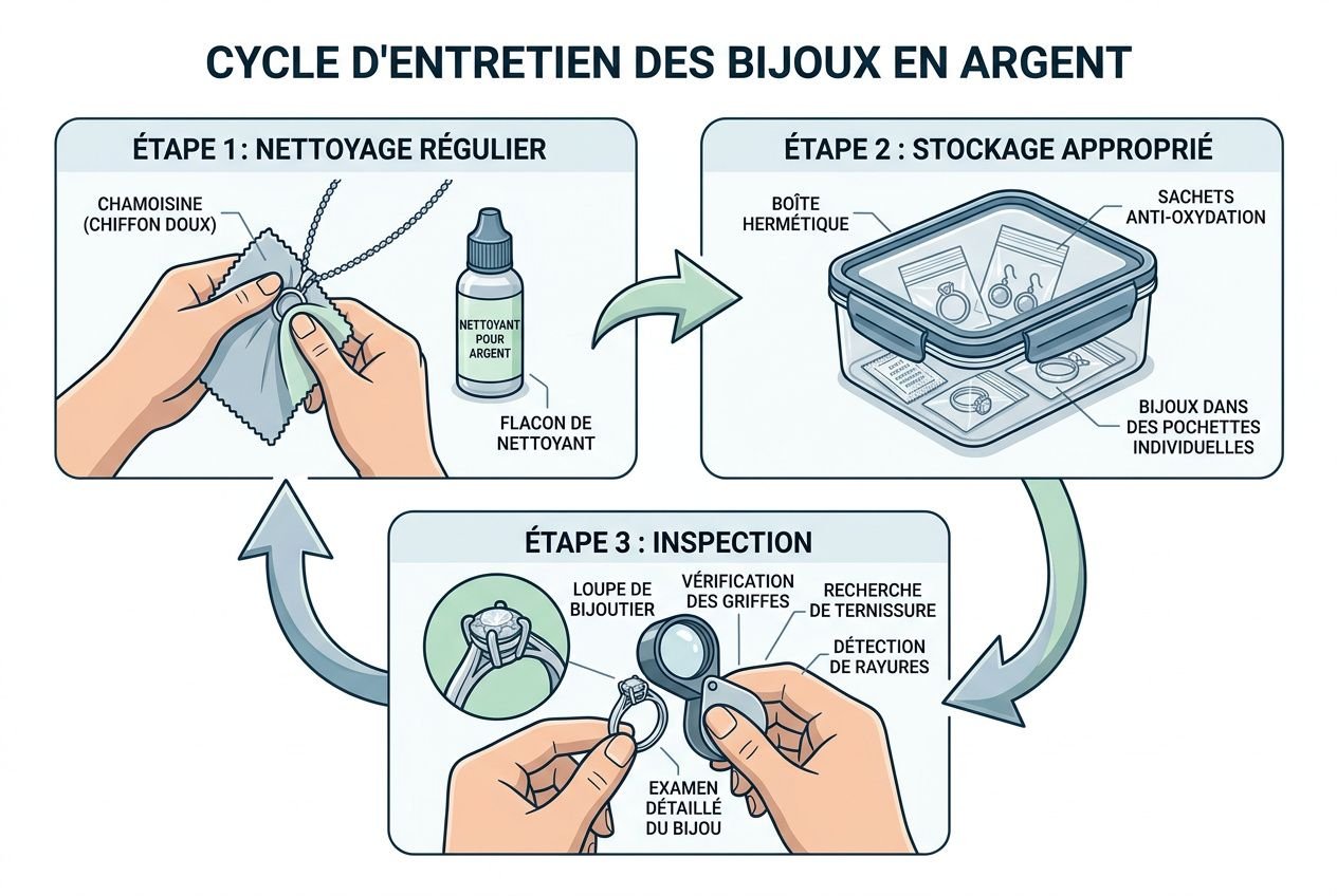 Cycle d'entretien des bijoux en argent