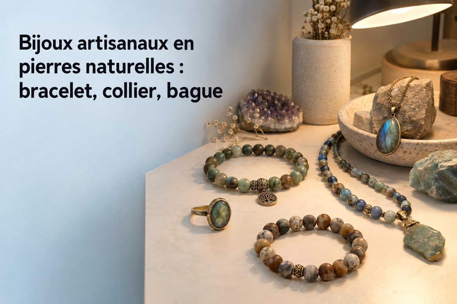 Bijoux artisanaux en pierres naturelles : bracelet, collier, bague